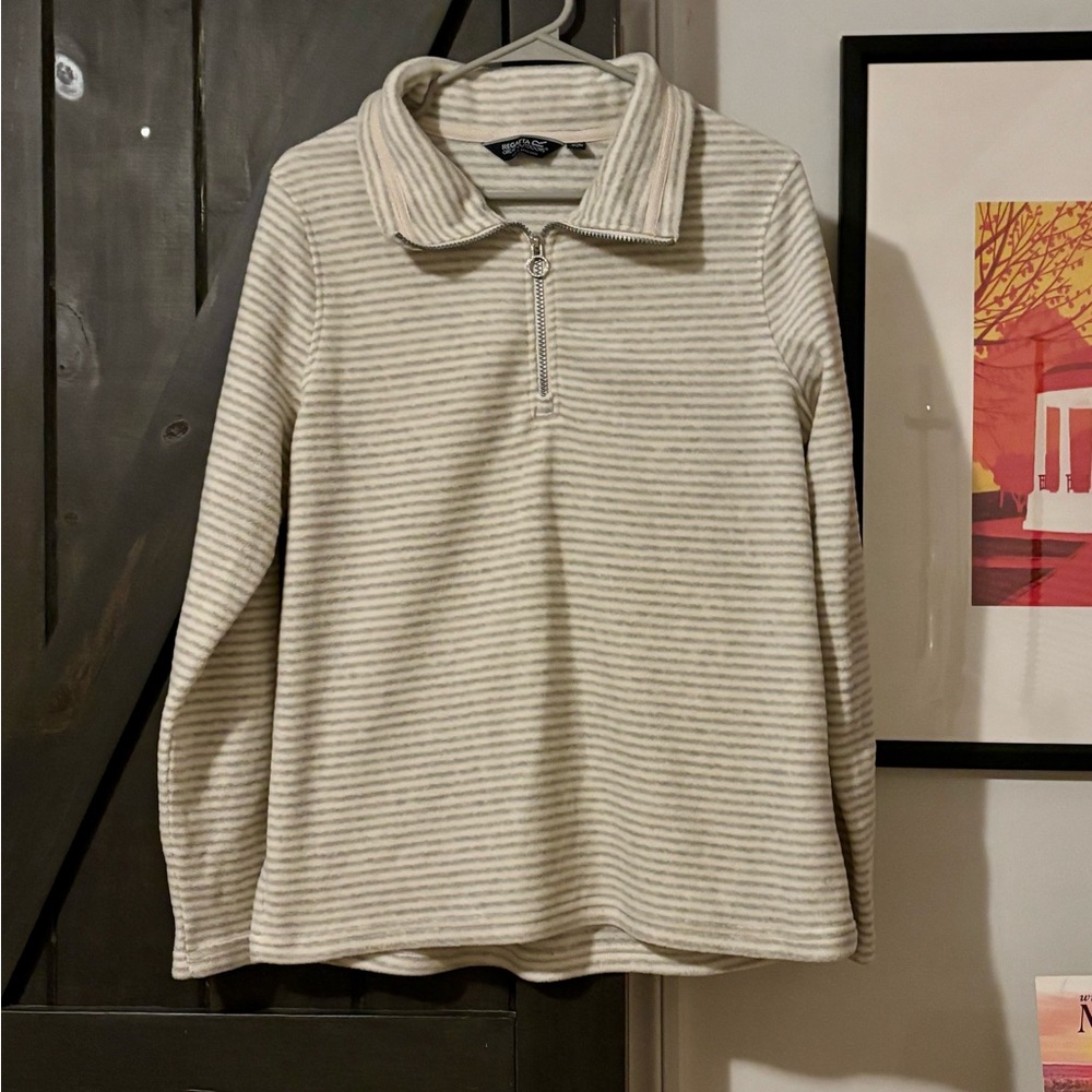 Striped Cream Quarter Zip Top